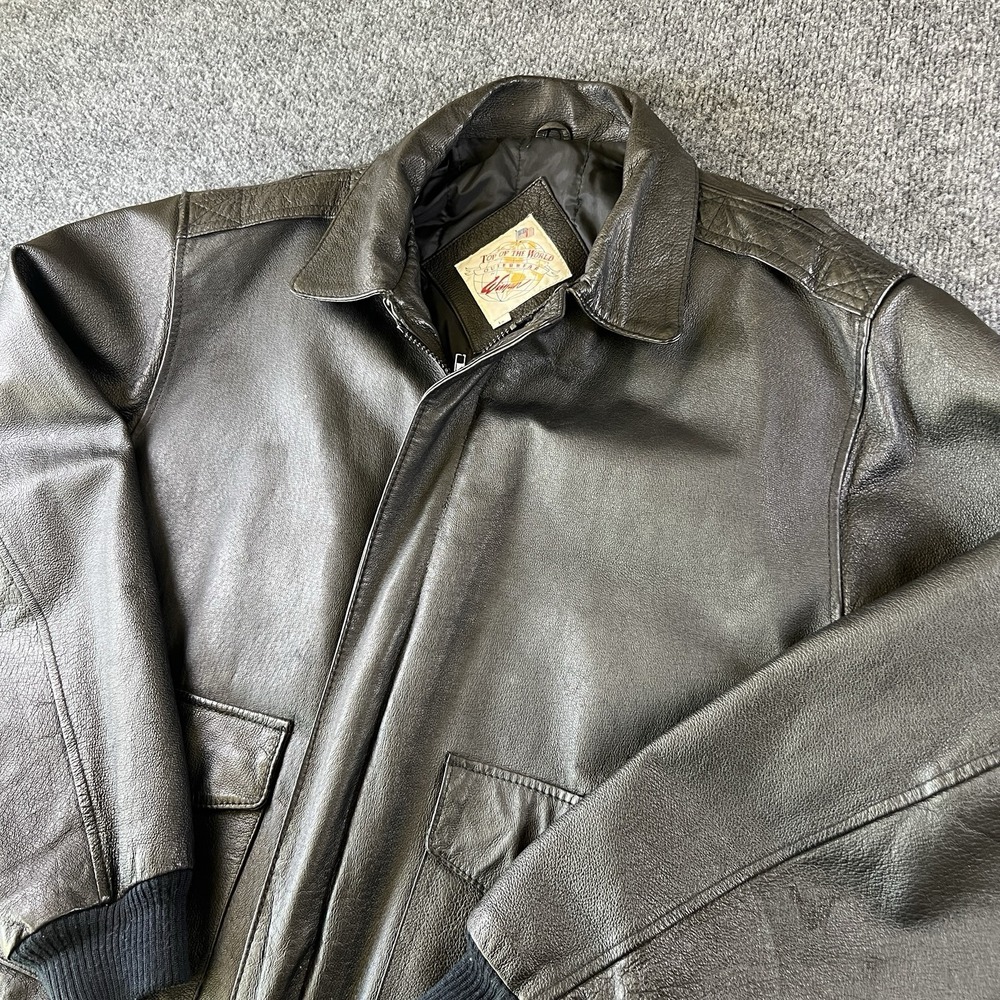 Vintage Winman Top of the World Leather Bomber Jacket Men's Large Black Korea